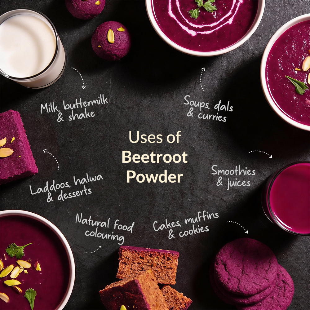 Beetroot powder used in smoothies and healthy recipes